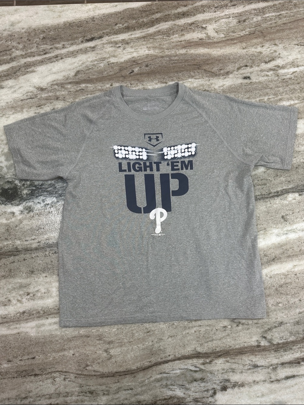 Philadelphia Phillies Under Armour Stadium Light 'Em Up Gray Tee Shirt Kids XL